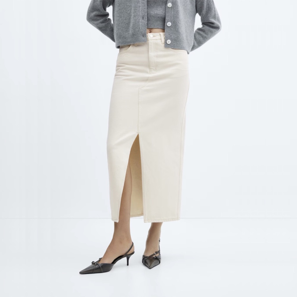 Mango - Slit denim skirt - Ecru Size XS